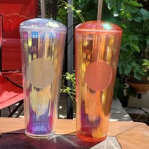 Iridescent dome lid unicorn cold cup tumbler